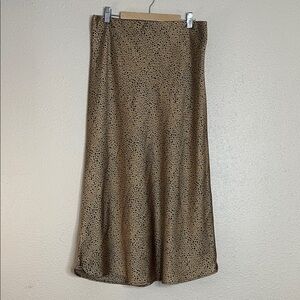 Jon & Anna Women’s Spotted Animal Print Satin Midi Elastic Skirt Gold Black Sz L